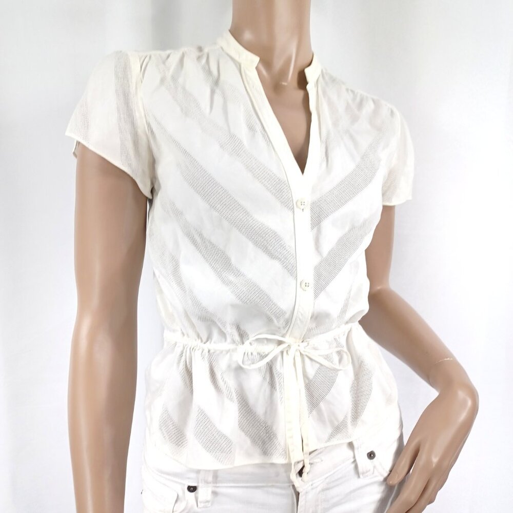ARMANI EXCHANGE Blouse Button Front SS Drawstring Waist XS
